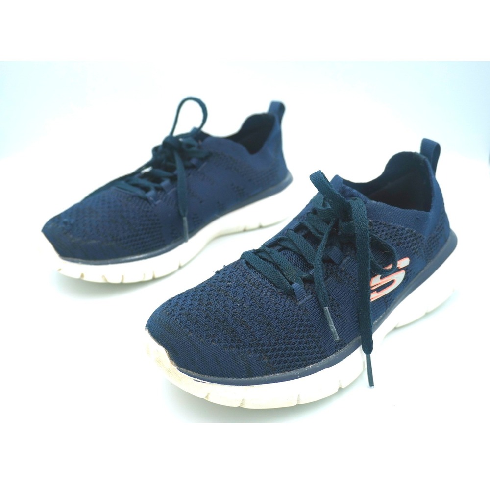 Skechers Relaxed Fit Memory Foam Shoes 8 Navy Blue Rose Gold Knit 58770R - Picture 2 of 8